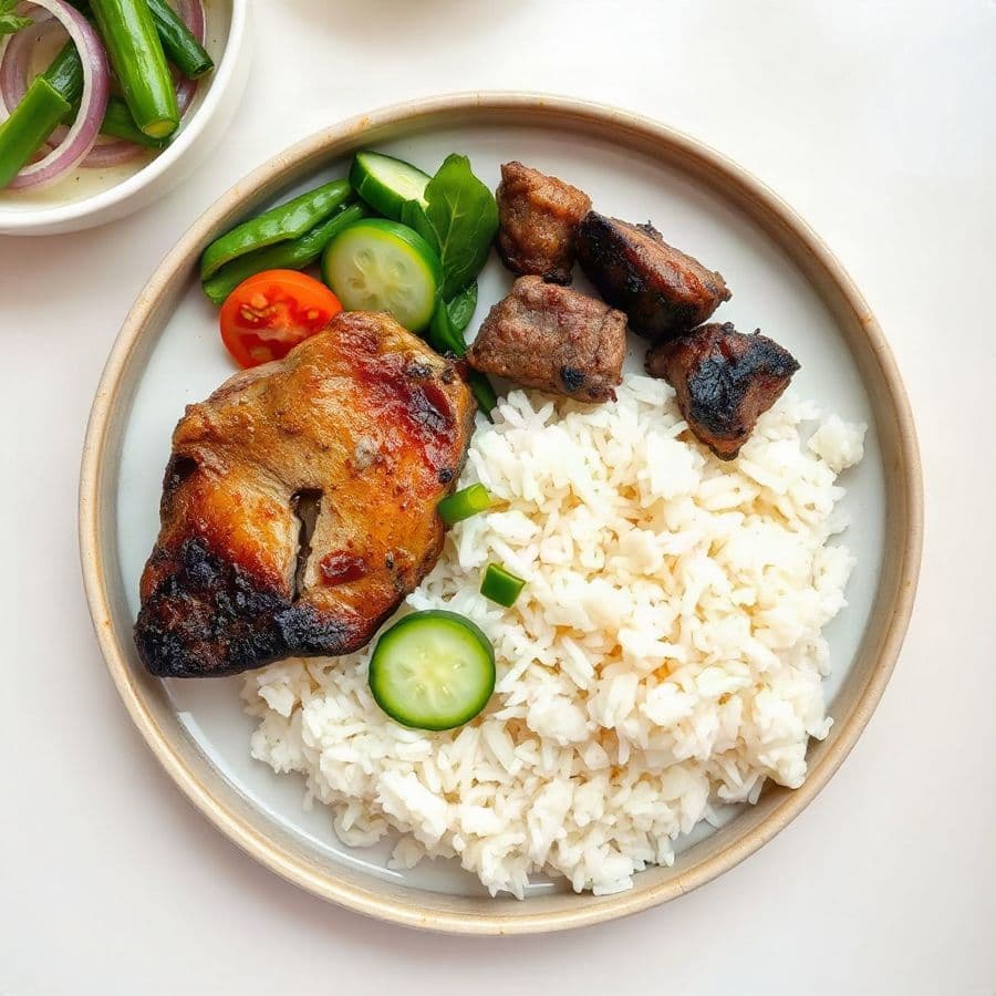 51. Lemon Grass pork chop, Beef with Rice