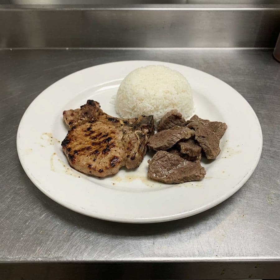 51. Lemon Grass pork chop, Beef with Rice