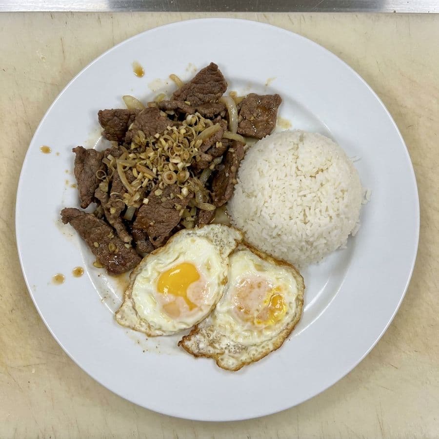 48. Lemon Grass Beef , 2 fried egg with Rice